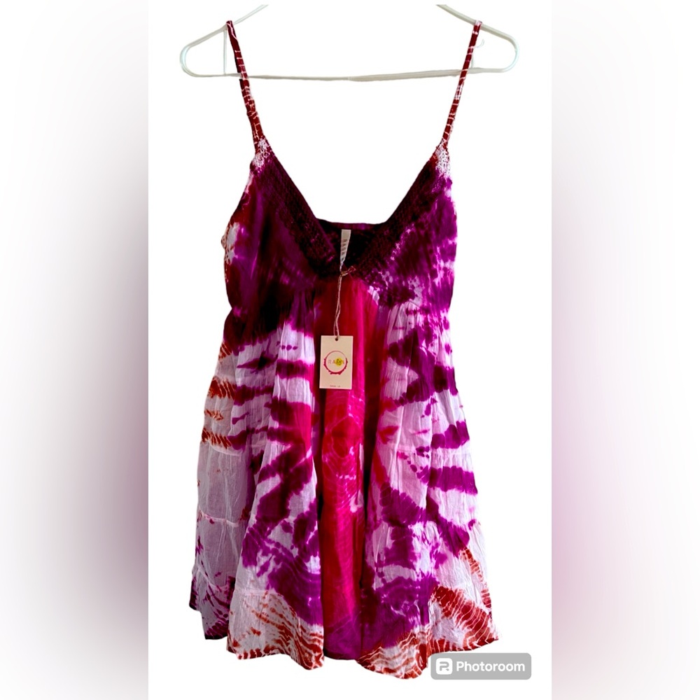 Raga Anthropologie Crochet Tie Dye Babydoll Dress/Tunic Top NWT Small - Picture 2 of 9